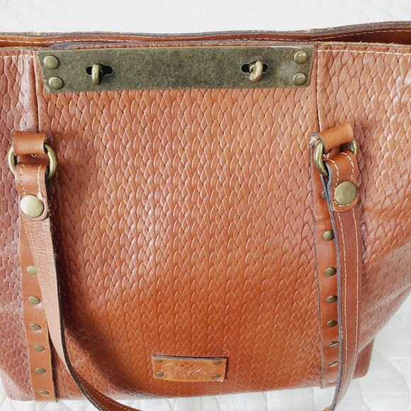Patricia Nash Benvenuto Heritage Tote Tan Leather Shoulder Bag Turn Lock Closure - Picture 11 of 16